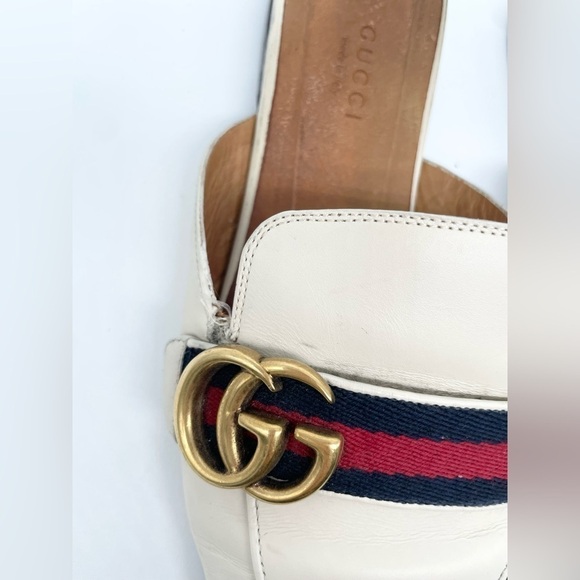 Gucci GG Logo Marmont Red Blue Web Canvas White Leather Mules Loafers EU 38.5 - Picture 4 of 15